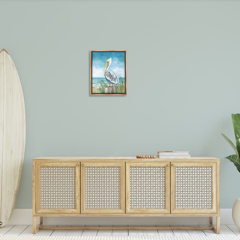 Stupell Pelican Perched near Shore Framed Floater Canvas Wall Art Design By Diane Kater