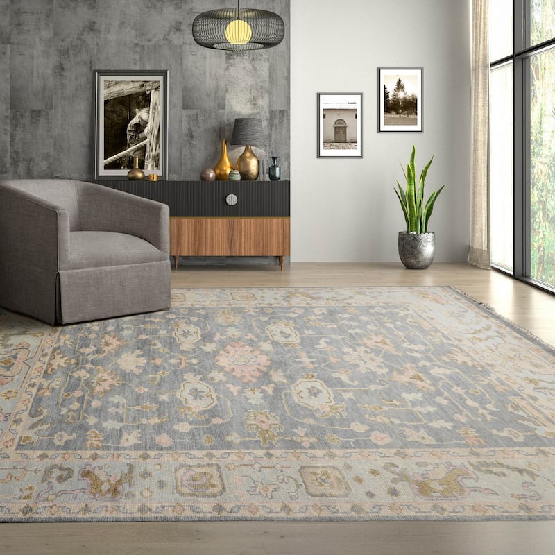 LoomBloom Muted Turkish Oushak Hand Knotted Area Rug Slate Color - 10'  x 14'