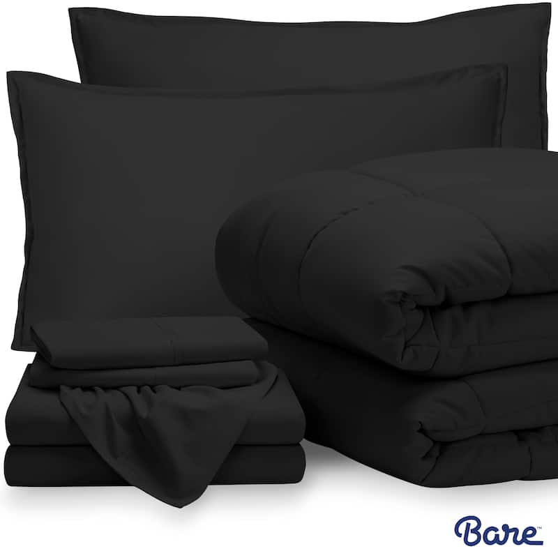 Bare Home Bed-in-a-Bag Down Alternative Comforter & Sheet Set - Black/Black - Full