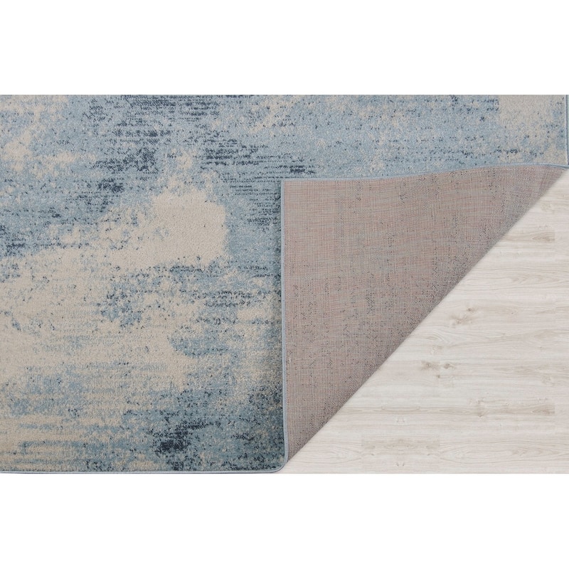 Blue Ivory Abstract Rustic Area Rug Tapis Living Room