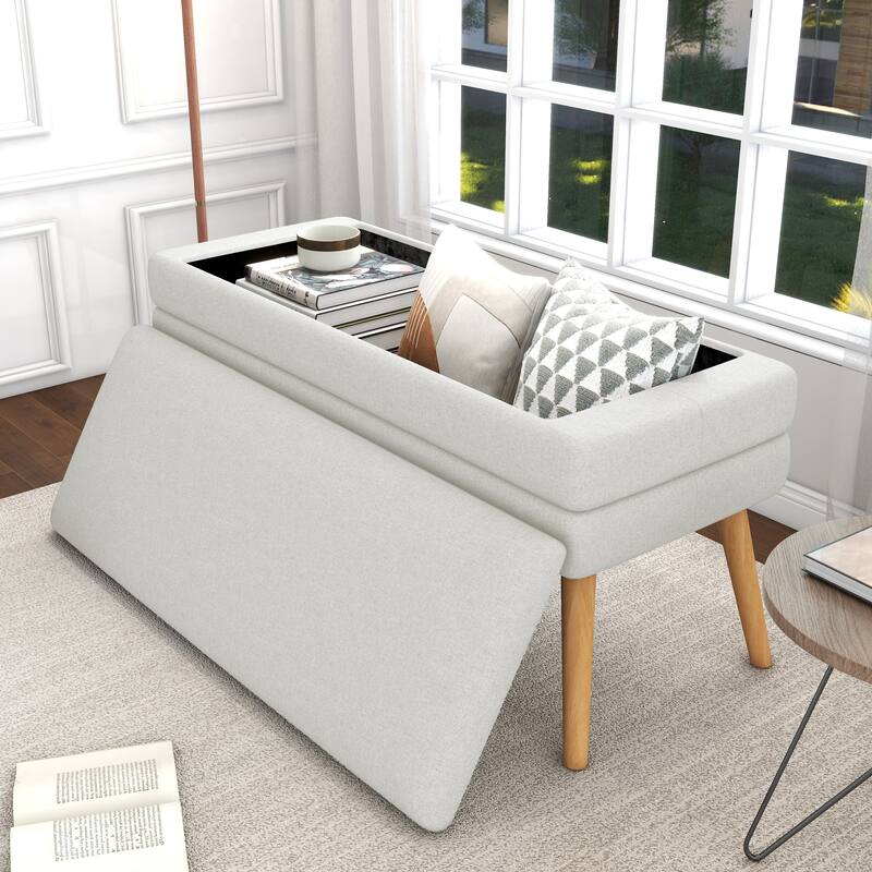 Modern Linen Storage Bench Upholstered Ottoman