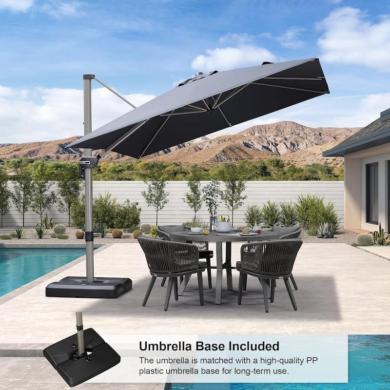 PURPLE LEAF Elegant Champagne-Gold Patio Cantilever Umbrella Adjustable Offset Umbrella With Base - 9ft Grey