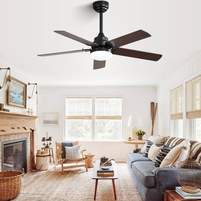 42 Inch Low Profile Ceiling Fan with Light and Remote, Reversible DC Motor, 5 Blades Fan for Bedroom Living Room