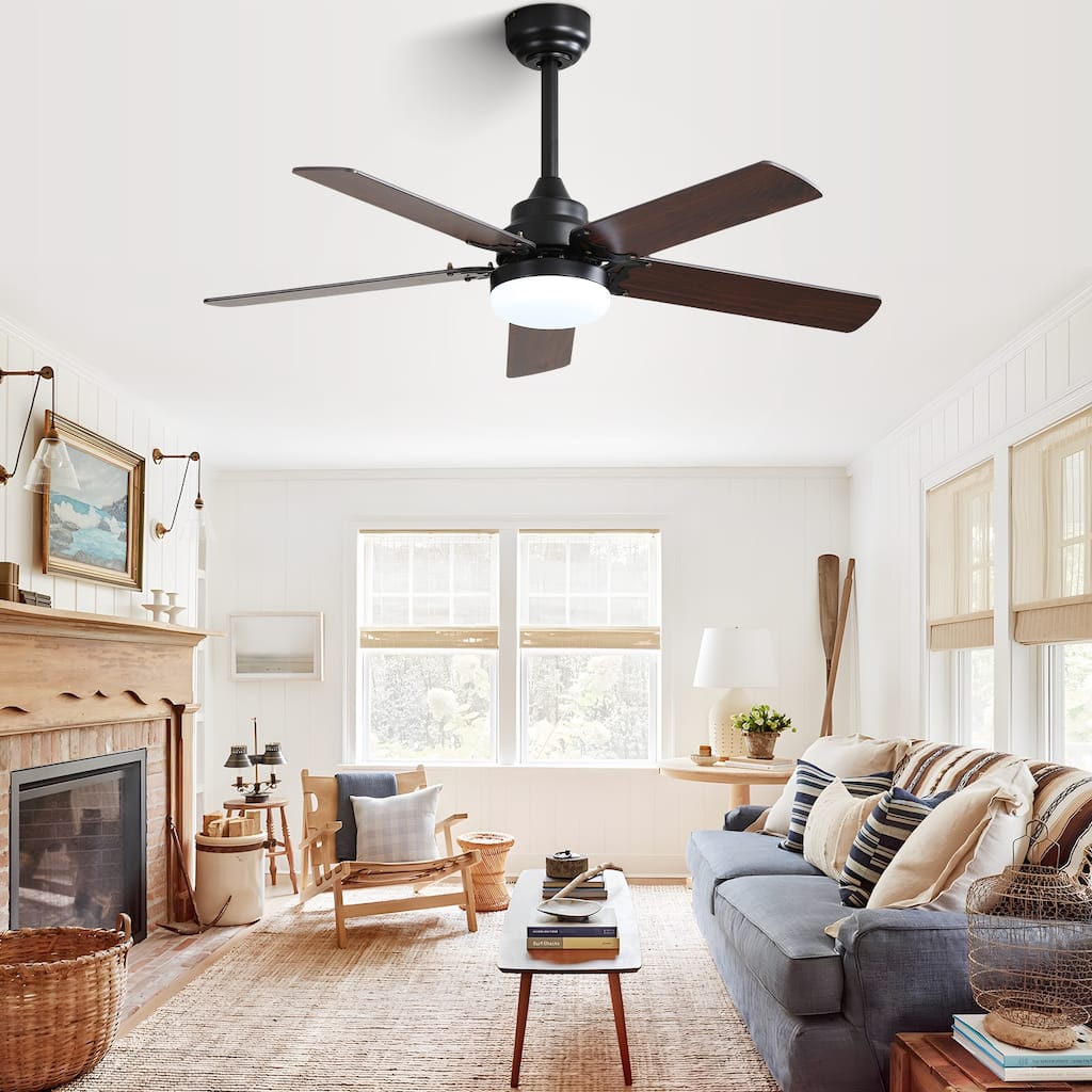 Modern Ceiling Fan Light with Lighting and 5 Fan Blades, Reversible DC Motor for Bedroom and Living Room