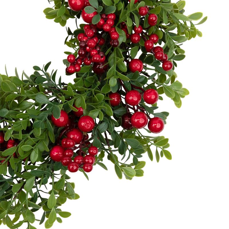 Red Berry and Boxwood Artificial Christmas Wreath - 20" - Unlit
