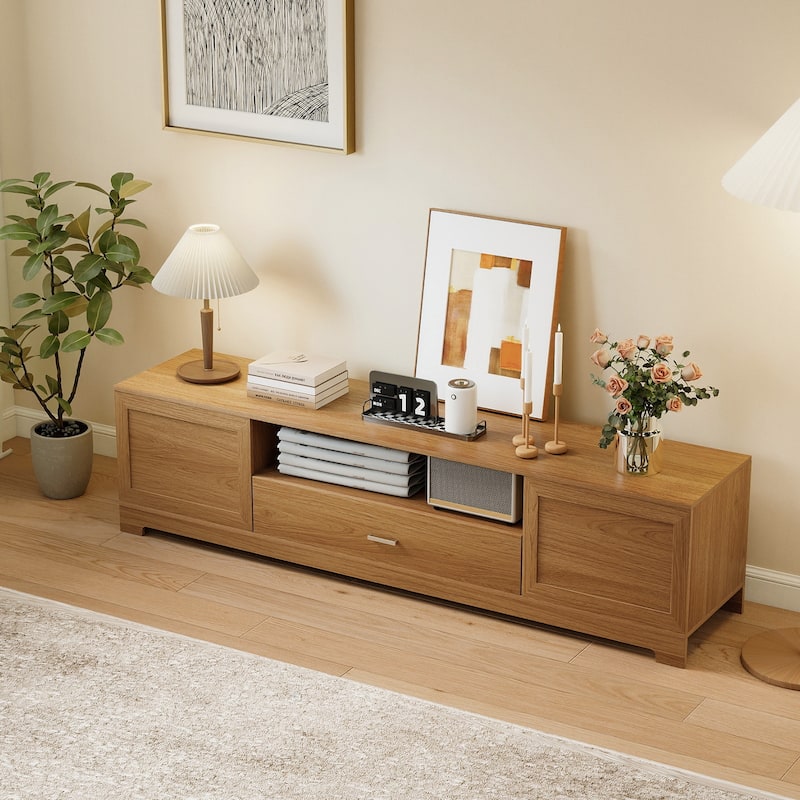 Gymax TV Stand for TVs up to 80'' w/Drawer Cable Hole Entertainment