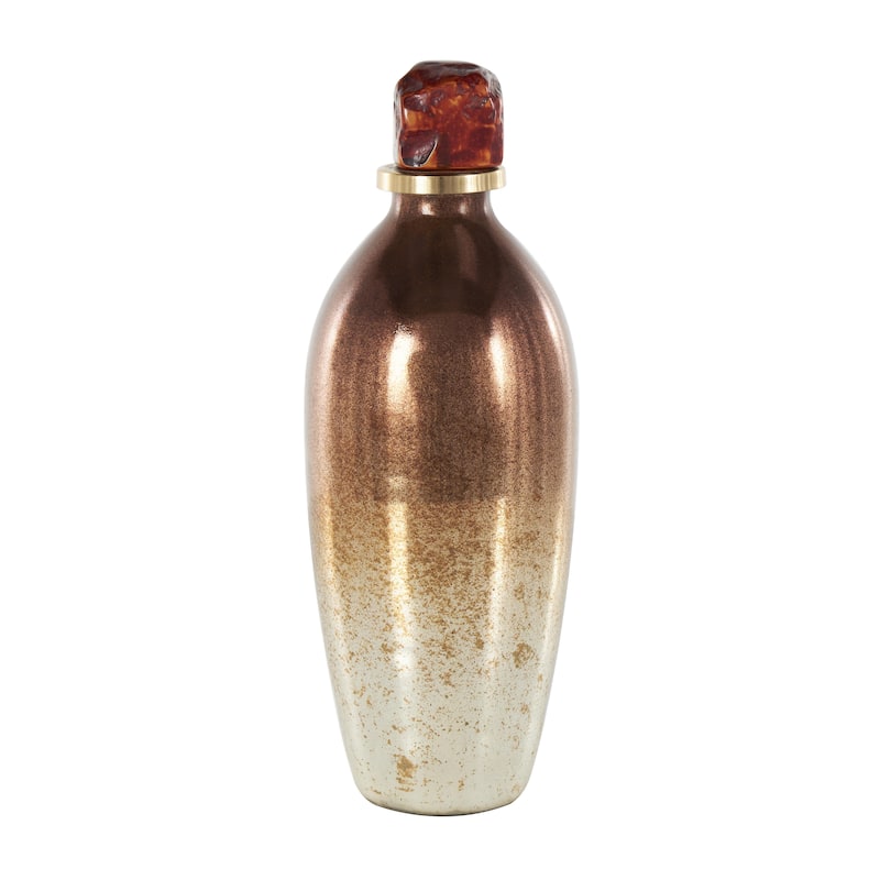 Glass Speckled Ombre Living Room Decorative Jars with Textured Top Knob and Gold and Beige Accents - Copper - Roche River Decor