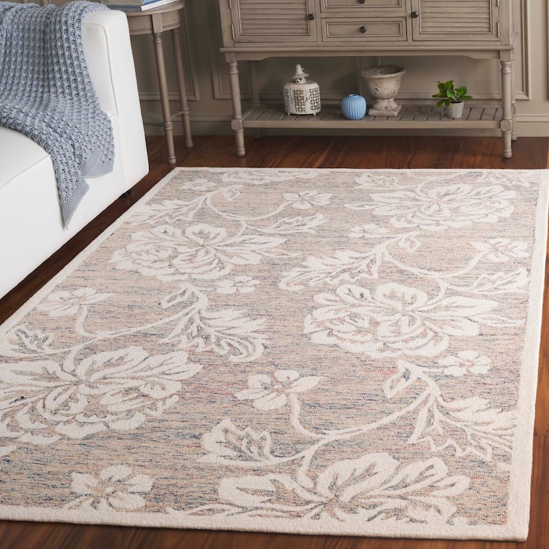 SAFAVIEH Handmade Jardin Saana Country Floral Wool Rug - 5' x 8' - Grey/Ivory