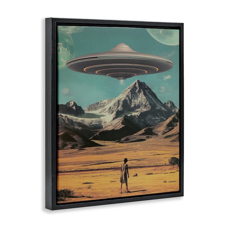 Stupell Woman with Overhead UFO Framed Floater Canvas Wall Art Design By Wumples