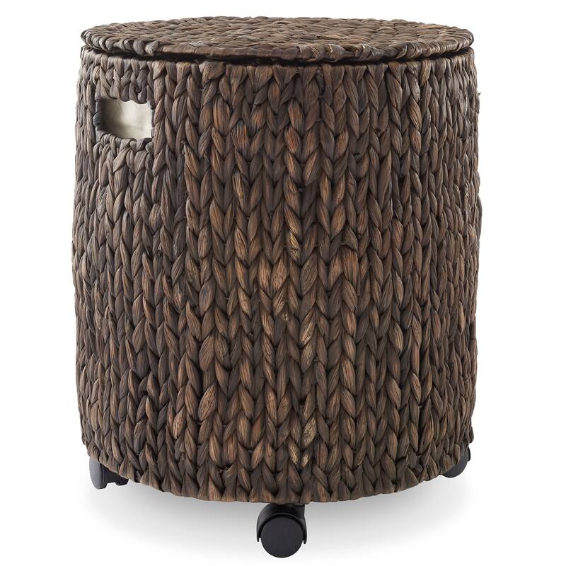 Rolling Storage Basket with Lid and Locking Wheels Hyacinth Wicker - Espresso