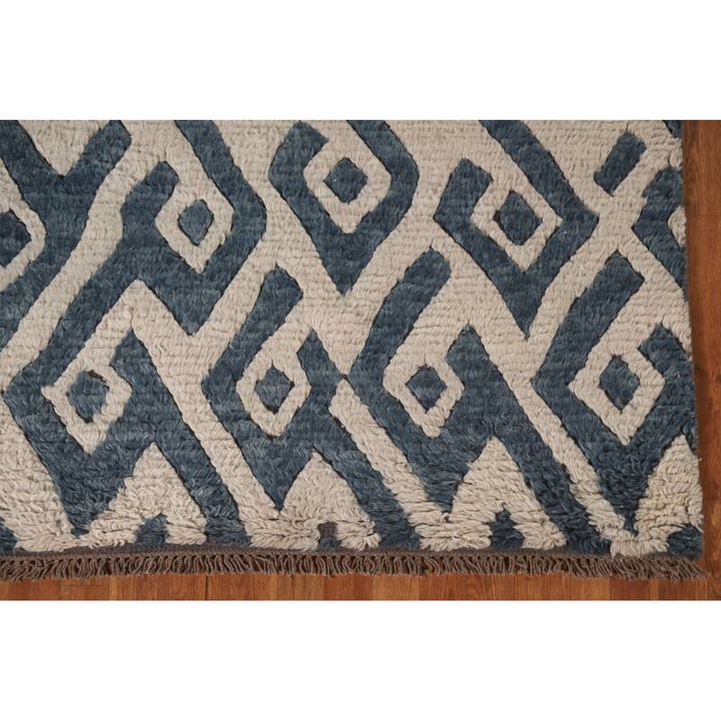 Navy Blue Moroccan Oriental Area Rug Hand-Knotted Wool Carpet - 5'8"x 8'3"