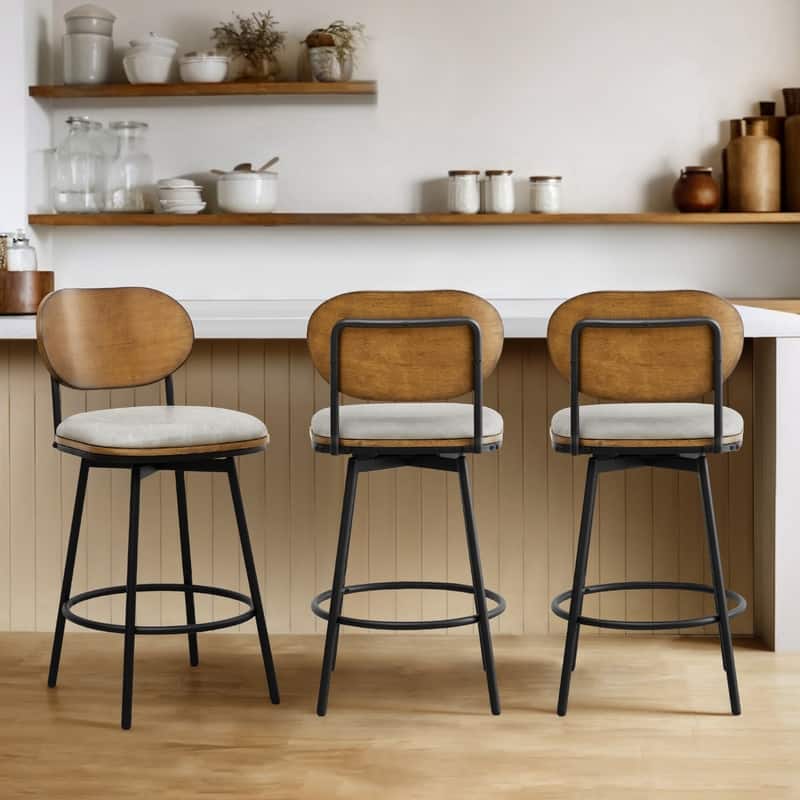 Spruce & Spring Megan Swivel Counter Bar Stool with Metal Legs - Set of 3 - Sand Grey
