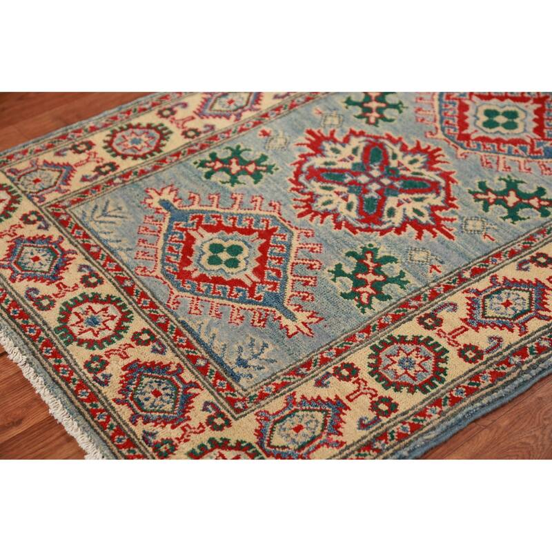 Blue Kazak Accent Rug Traditional Hand-Knotted Wool Carpet - 2'8"x 4'0"