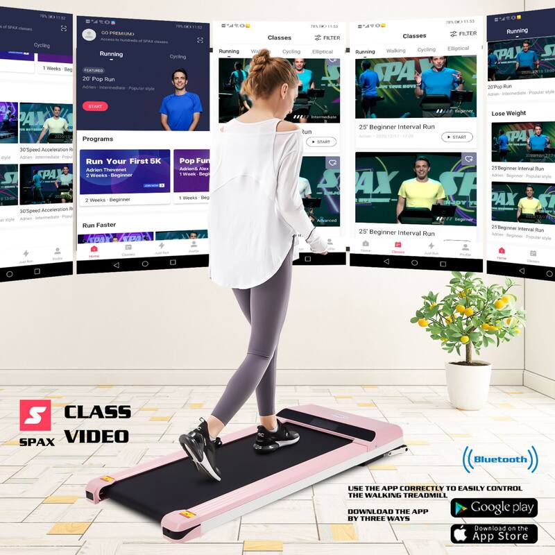 Portable Treadmill with LDE Display ,Sport APP and 16 Inch Running Area - Pink