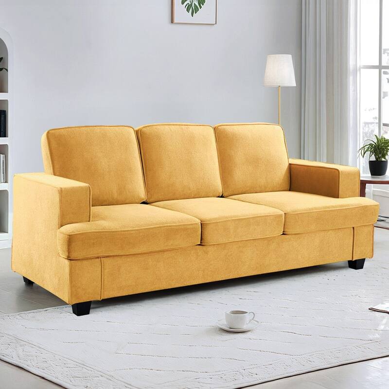 Modern Velvet Sofa, Comfortable 3 Seater Couch With Deep Seating And High-Density Foam, Loose Back Cushions - Mustard Yellow