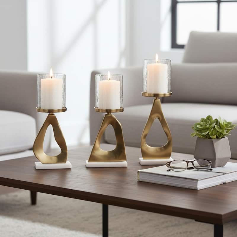 Candle Holders Set of 3 - Metal Marble Base, 13/15"