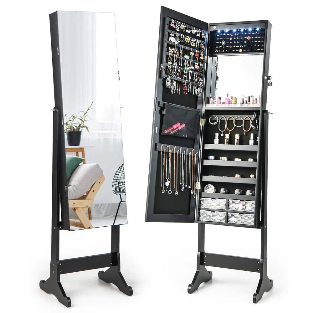 Costway Jewelry Cabinet Armoire Full Length Frameless Mirror Lockable - See Details