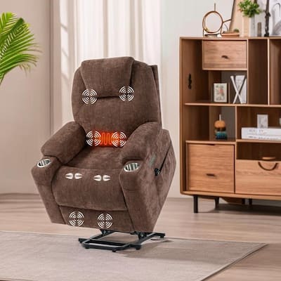 Massage and Heating Electric Recliner Chair with 2 Cup Holders Breathable Fabric,Reclining Chair for Relax