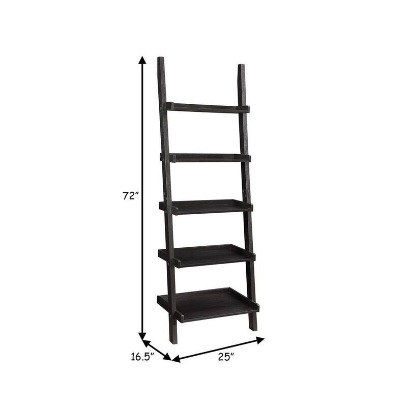 Sleek Wooden Ladder Bookcase with 5 Shelves, Brown - 72 H x 16.5 W x 25 L Inches