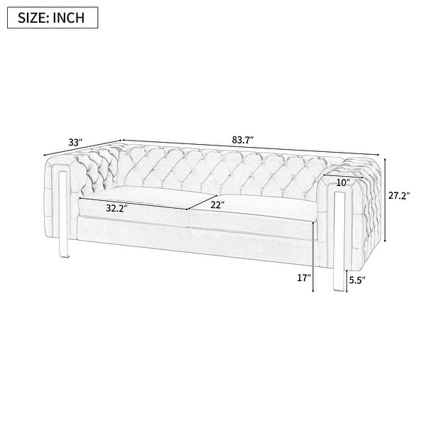dimension image slide 2 of 3, Keyser Modern Glam Tufted Velvet 3 Seater Sofa by Christopher Knight Home - 83.75" L x 34.50" W x 27.25" H