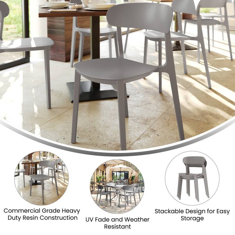 Commercial All-Weather Resin Stack Chair with Contoured Backrest-Set of 4 - 19"W x 19.5"D x 31"H