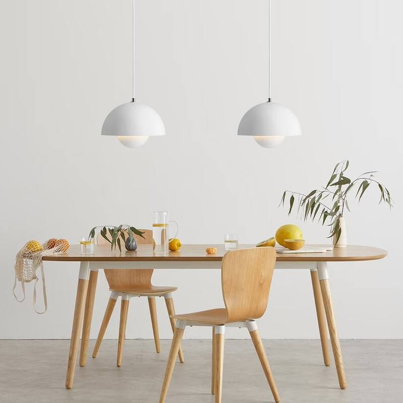 1-Light Danish Scandinavian Dome Pendant Light - White