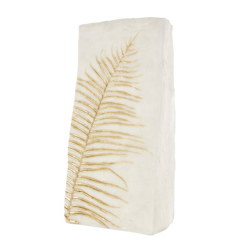 Polystone Leaf Decorative Vase with Gold Leaf Imprint - White - Roche River Decor
