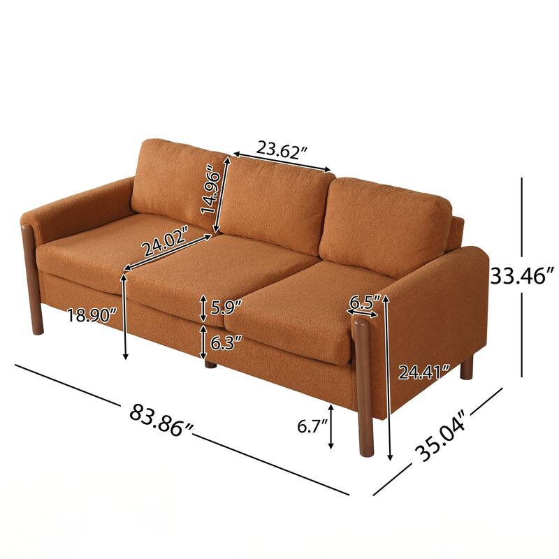 3-Seater Sofa, Curved Armrest with Integrated Solid Wood Legs
