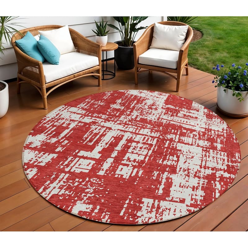 HomeRoots Abstract Transitional Rectangle Outdoor Rug - 8' Round