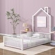preview thumbnail 14 of 47, Twin/Full Size House Platform Bed with Guardrail and House-Shaped Headboard, Metal Floor Montessori Bed with Chimney Design