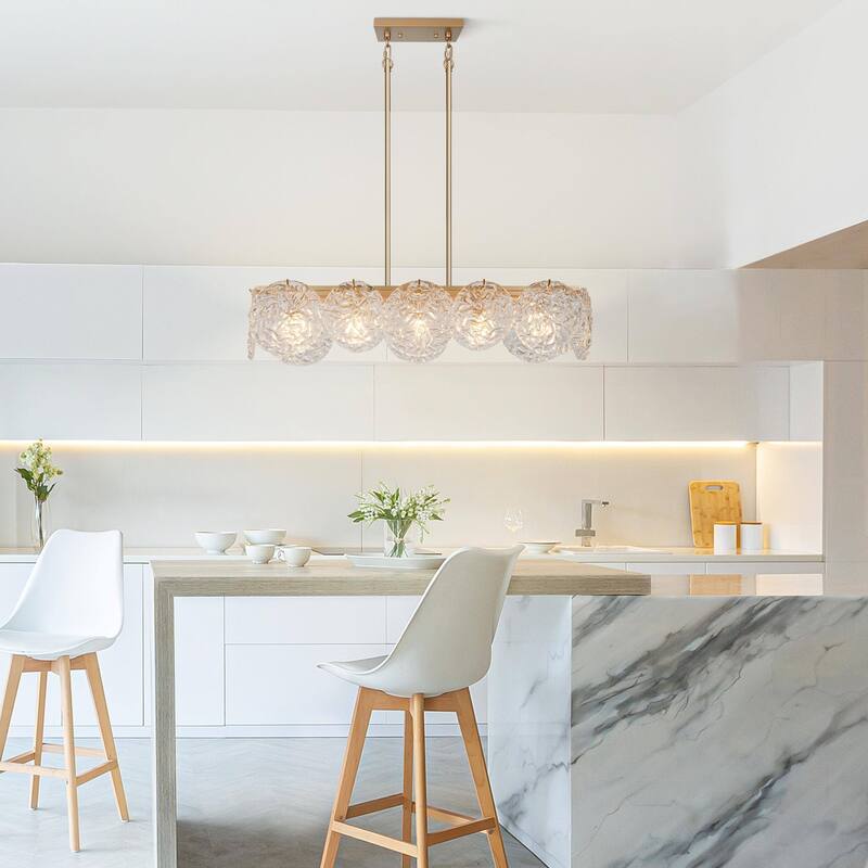 Modern Glam 5-Light Gold Chandelier Rectangle Island Light for Dining Room - 33" L x 9" W x 7.5" H