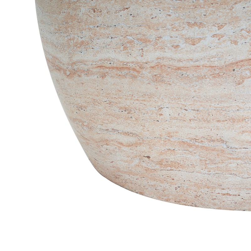 Roomfitters Modern Side Table, Oval Lightweight Accent End Table for Patio, Balcony, or Living Room, Travertine Finish
