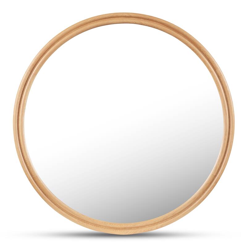 NADAAL STUDIOS Olyen Mirror, Oval Solid Walnut Frame with Double Edge Detail, Natural Walnut - Oak - 48.0in H X 1.06in D X 48.0in W