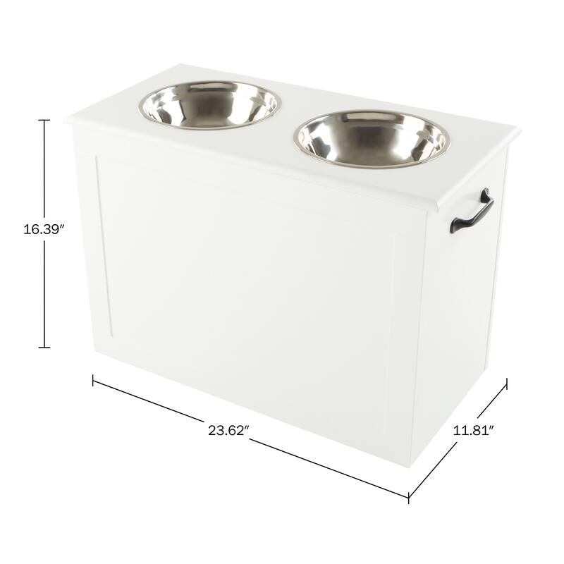 Petmaker White Elevated Dog Food and Water Bowls with Storage Space