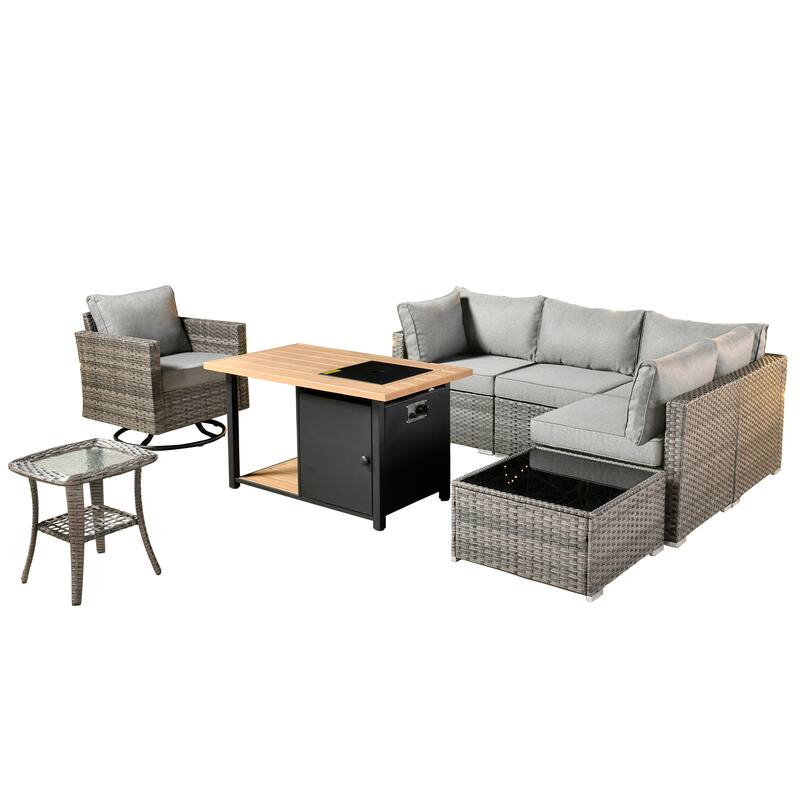 XIZZI 8-piece Outdoor Patio Furniture Sectional Set with Fire Pit Table