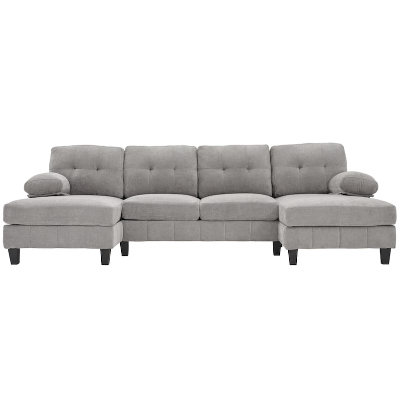 Roomfitters U-Shaped Chenille Sectional Sofa with Dual Chaises, Armrest Pillows and Storage Pockets for Living Room