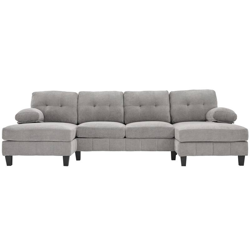 U-Shaped Modular Sectional Sofa with Dual Chaise Lounges, Chenille Fabric Cloud Couch with Storage Pockets & Armrest Pillows