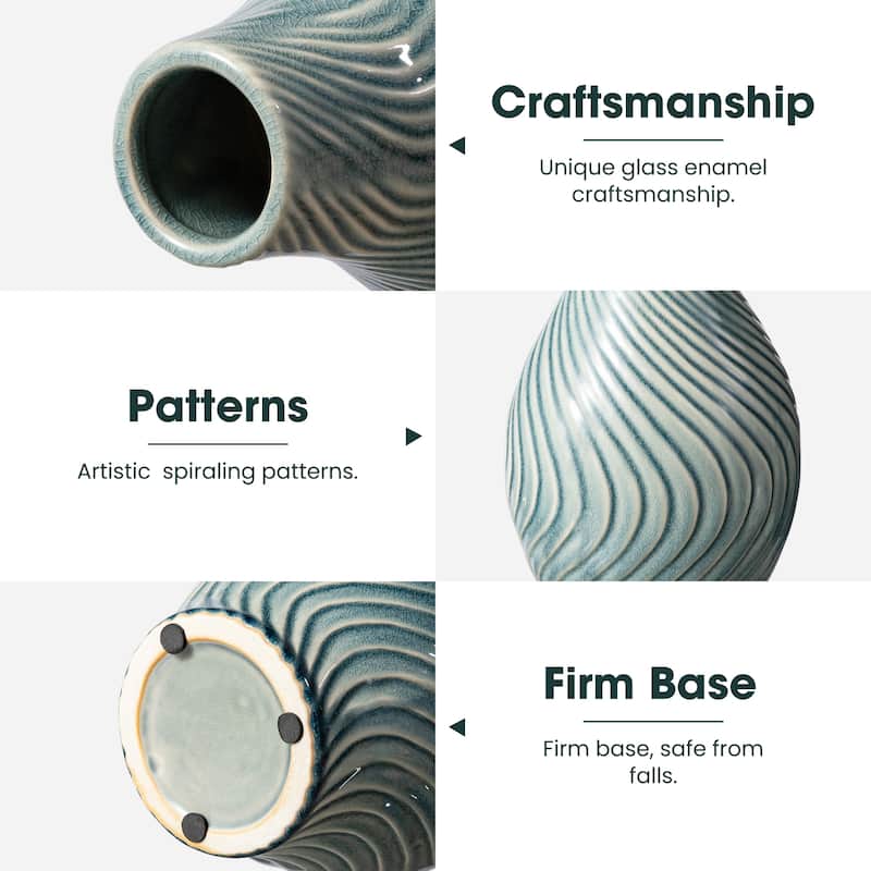 Glitzhome Modern Spiraling Artistry Turquoise Ceramic Table Vases(Set of 2 )