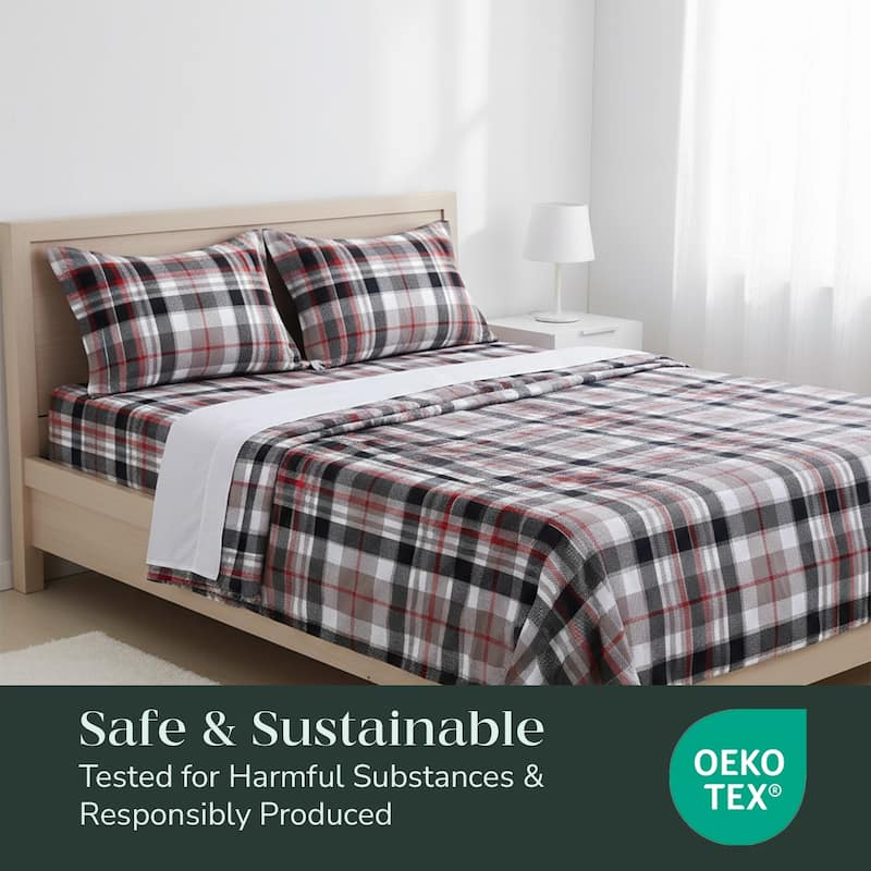 Feather & Stitch Cotton Flannel Sheets Set 4 Piece Bed Sheets Heavy Weight Bedding