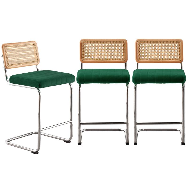 Velvet Upholstered Rattan Counter/Bar Stools, Set of 2/3