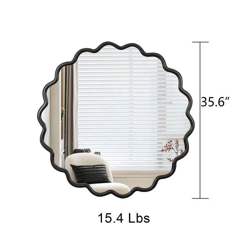 Modern Wavy Design 36" * 36" Decor Solid Wood Mirror