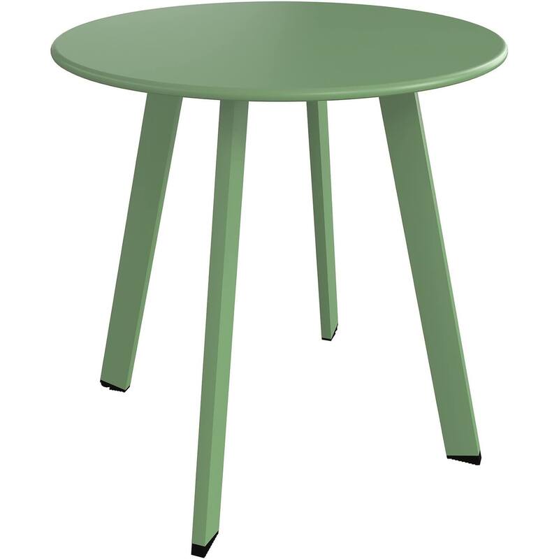 Indoor & Outdoor Steel Side Table, Weather-Resistant Round End Table with Square Feet, Small Accen Table Great for Patio
