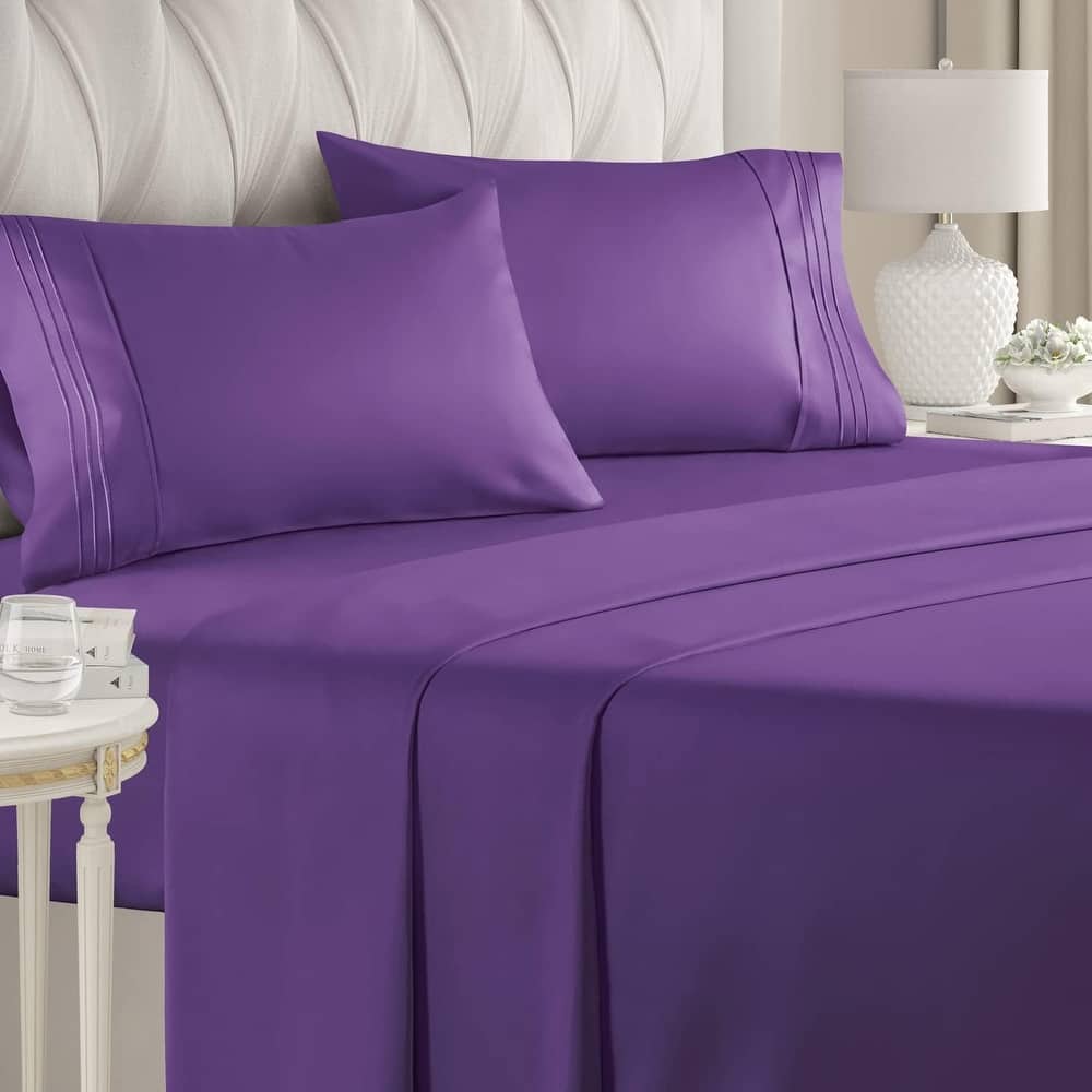 CGK Linens 4 Piece Solid Deep Pockets Microfiber, Easy-Fit Bed Sheet Set