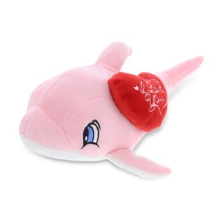 DolliBu I LOVE YOU Baby Soft Plush Pink Dolphin with Red Heart