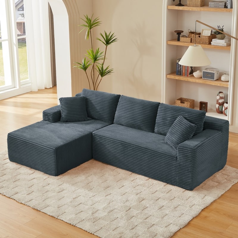103.2" L-Shaped Corduroy Sectional Sofa, No Assembly Required - Dark Grey