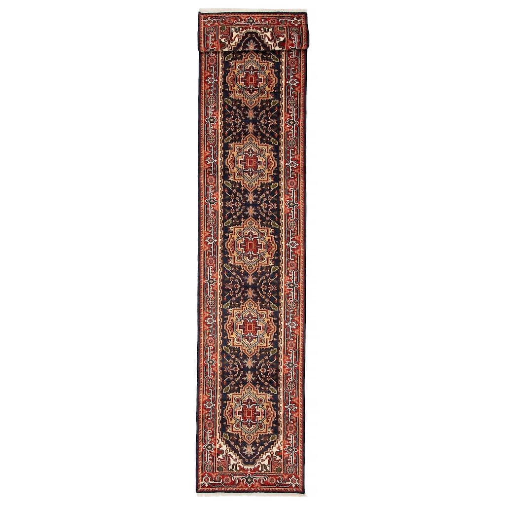 ECARPETGALLERY Hand-knotted Serapi Heritage Dark Navy Wool Rug - 2'7 x 17'9