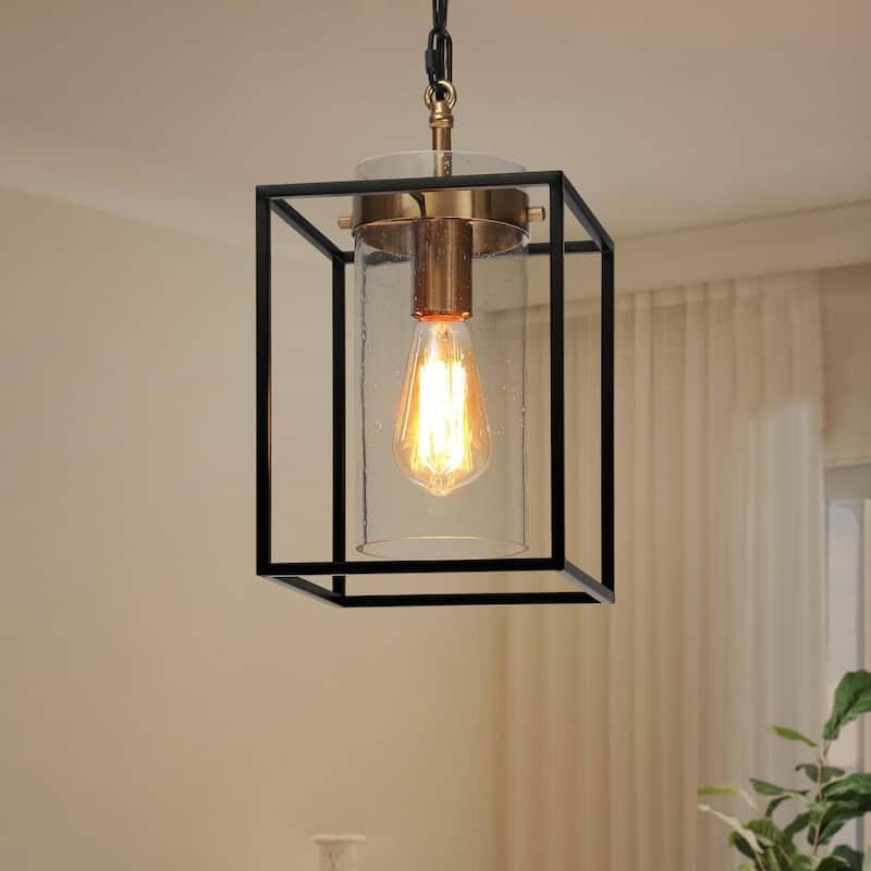 Modern Farmhouse 1-Light Lantern Pendant Lights Black Kitchen Island Lights LED Dimmable Compatible - 7.5" W x 13.2" H