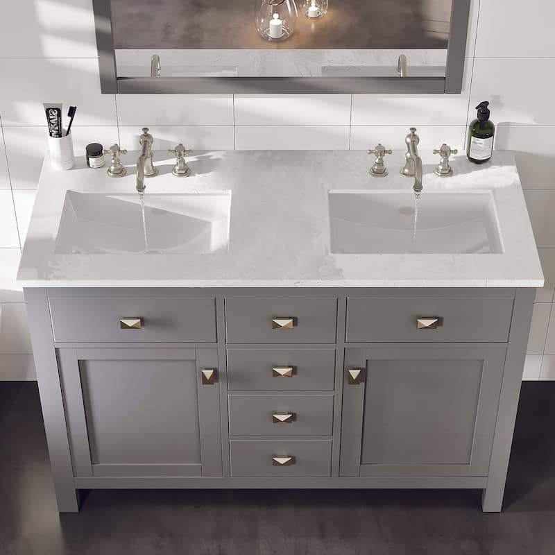 Artemis 48" Gray DS Bath Vanity with Carrara Style Man-Made Stone Top - 48