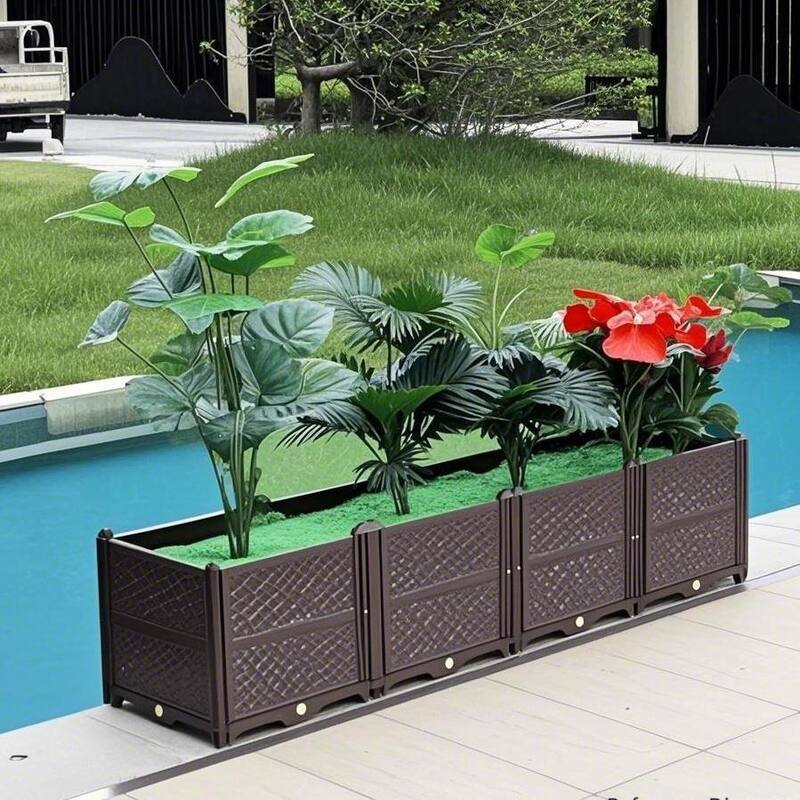 Rectangular Raised Garden Bed Kit Indoor Outdoor Plastic Grow Box for Fresh Vegetables, Herbs, Flowers & Succulents - Coffee