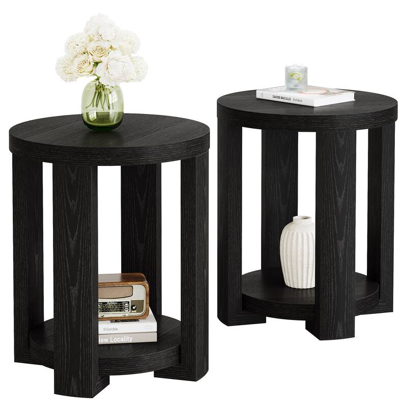 2-Tier Round End Table, Side Accent Snack Table, Living Room Bedroom Bedside Nightstand Furniture